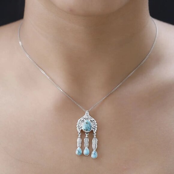 Artisan Crafted Blue Moon Turquoise Eagle Pendant in Sterling Silver 3.30 ctw - Picture 1 of 15